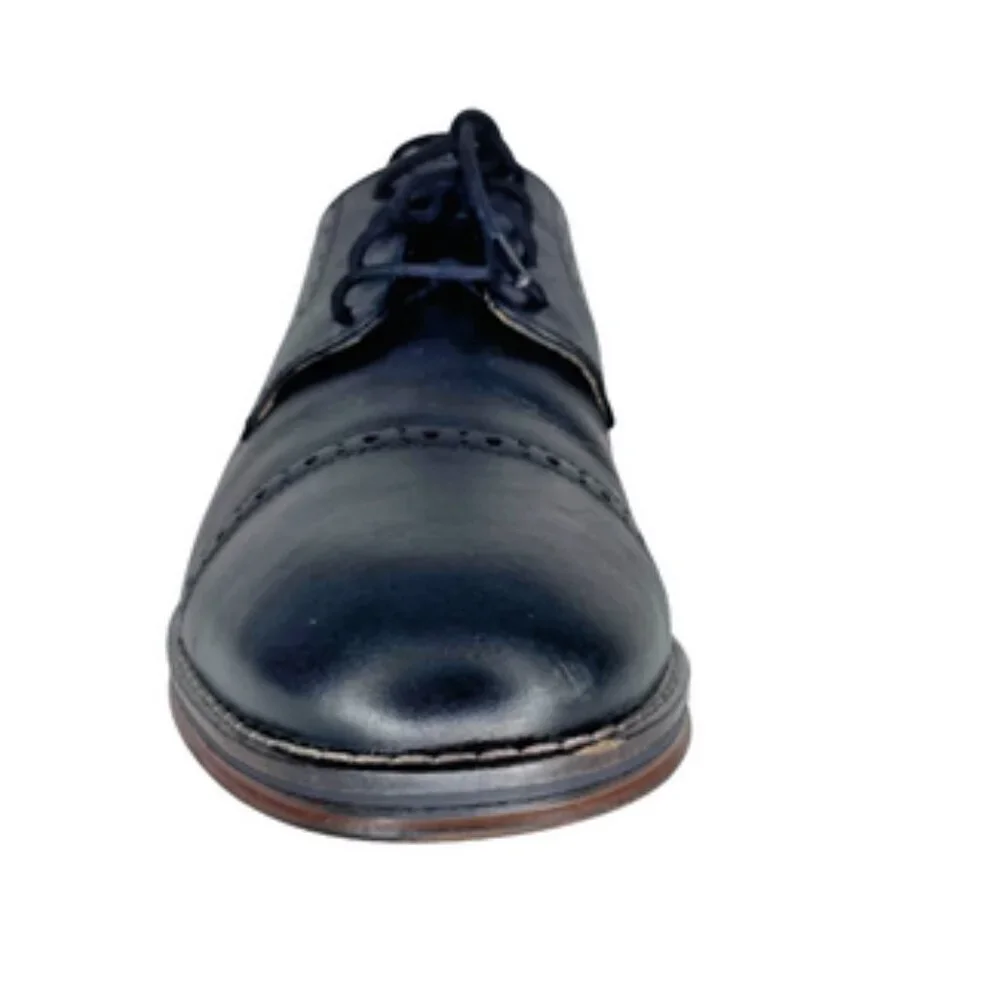 Johnston & Murphy Navy Leather Brogue Cap-Toe Boys Dress Shoes 5.5M